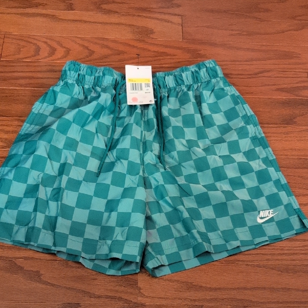 Nike Men's Teal Checkered Swish Shorts In Small NWT